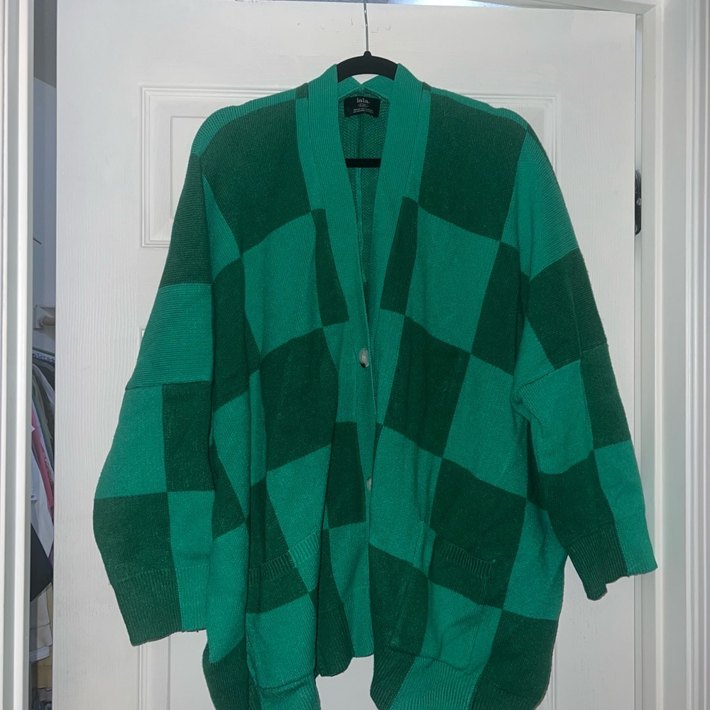 Dressed in LALA Green Checkered Cardigan